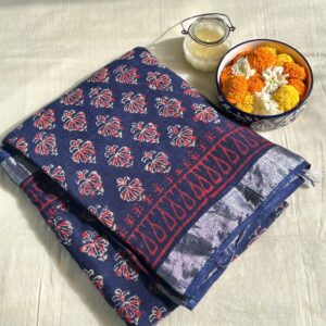 Indigo Ajrak Linen LINEN COTTON SAREE