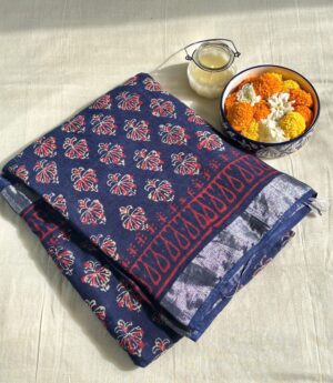 IMG_8327 Indigo Ajrak Linen LINEN COTTON SAREE