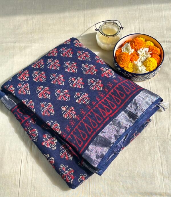IMG_8327 Indigo Ajrak Linen LINEN COTTON SAREE