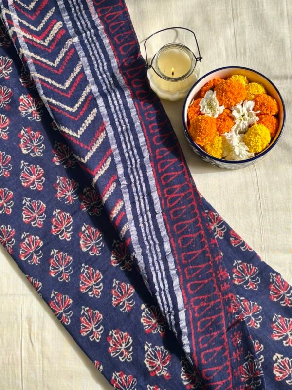 IMG_8328 Indigo Ajrak Linen LINEN COTTON SAREE