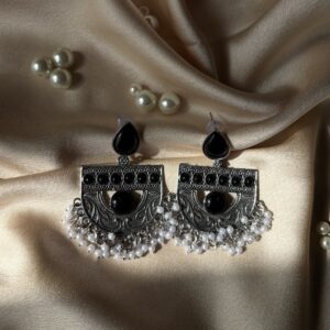 Oxidised Semicircle Earrings